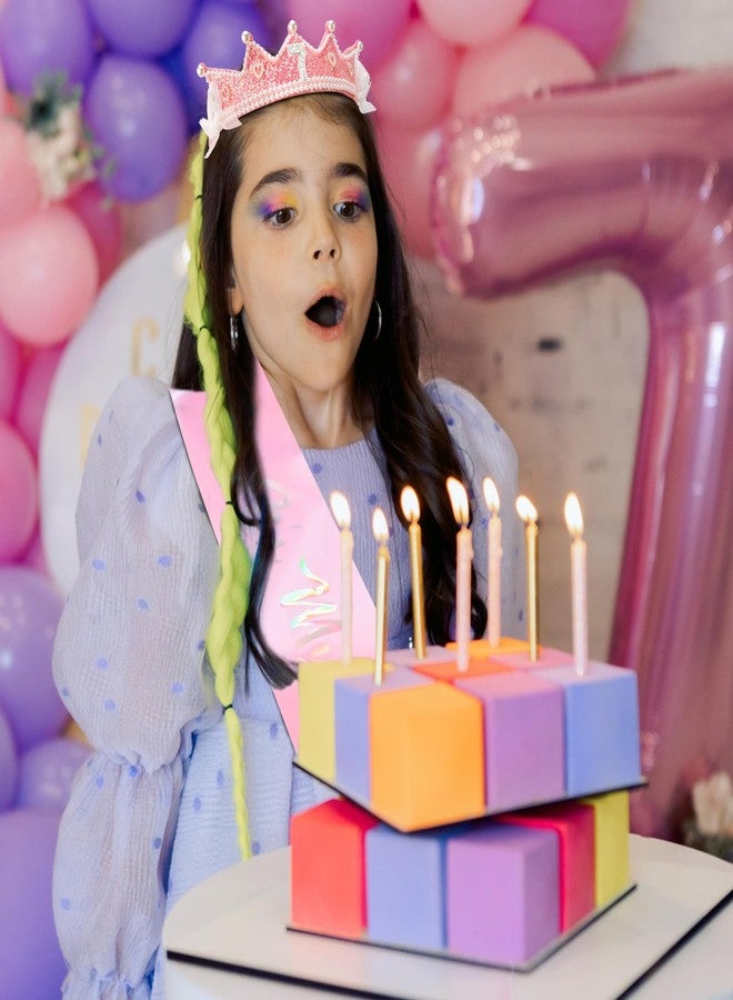 شاناكو هدايا عيد ميلاد شانكو للفتيات بعمر 7 سنوات: تاج ووشاح، زينة عيد الميلاد السابع، طقم فيونكة وردية اللون، هدية مثالية للحفلات، طقم تاج أميرة وعصابة رأس - Image 4